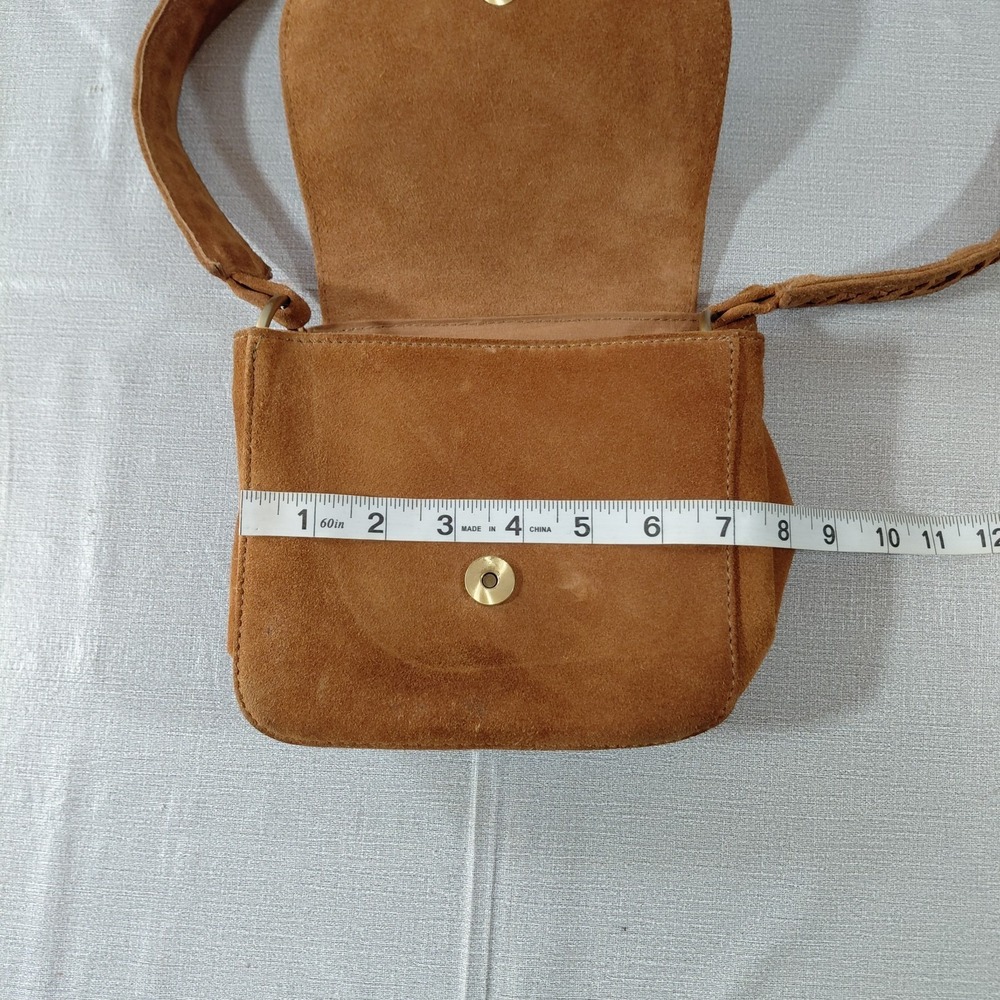 American Eagle Genuine Suede Cow Leather Crossbody Purse Brown - Picture 11 of 15